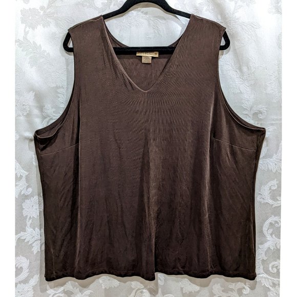 Slinky Sleeveless Stretch V-Neck Top XL Runs Large Brown Travel Packable Vintage - Picture 1 of 3